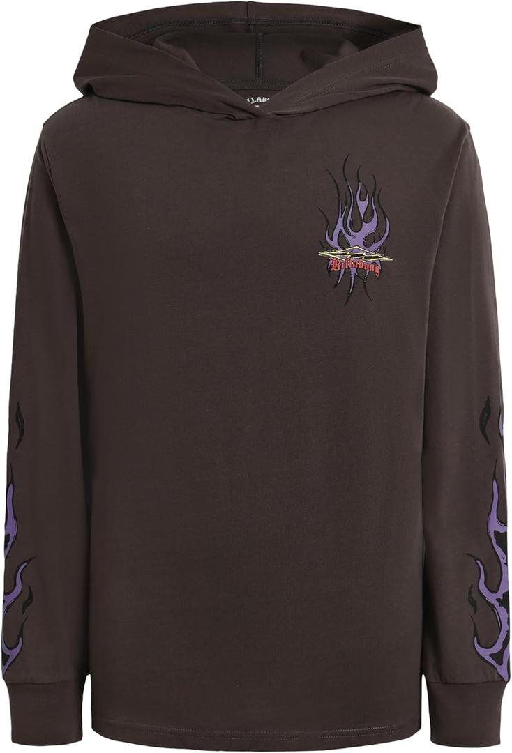Billabong Boys Long Sleeve Hooded Logo T-Shirt (8, Raven Flames)