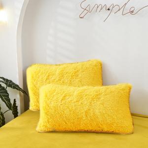 MorroMorn Decorative Pillows Covers, 2 Packs Faux Fur Pillow Cases Standard Size, Luxury Shaggy Throw Pillowcase Cushion Shams with Zipper Home Decor for Couch Sofa Bed, Mustard Yellow