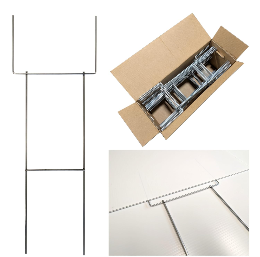 Heavy Duty Yard Sign Stakes, 30 inch Goalpost H Stakes, American Made, Overlap Weld for Maximum Strength, Galvanized Steel (10 Pack )