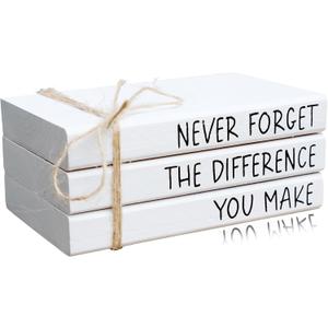 RUKEJUNE Farmhouse Wooden Office Desk Decor - Cute Decorative Books for Shelf Decoration - Inspirational Gifts for Women Men - Never Forget The Difference You Make Sign