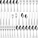 40-Piece Silverware Set for 8, Premium 18/10 Stainless Steel Flatware, Quality Heavy Duty Cutlery Utensils, Mirror Polished Dishwasher Safe Silverware for Home Wedding Housewarming Gift - HIKAA