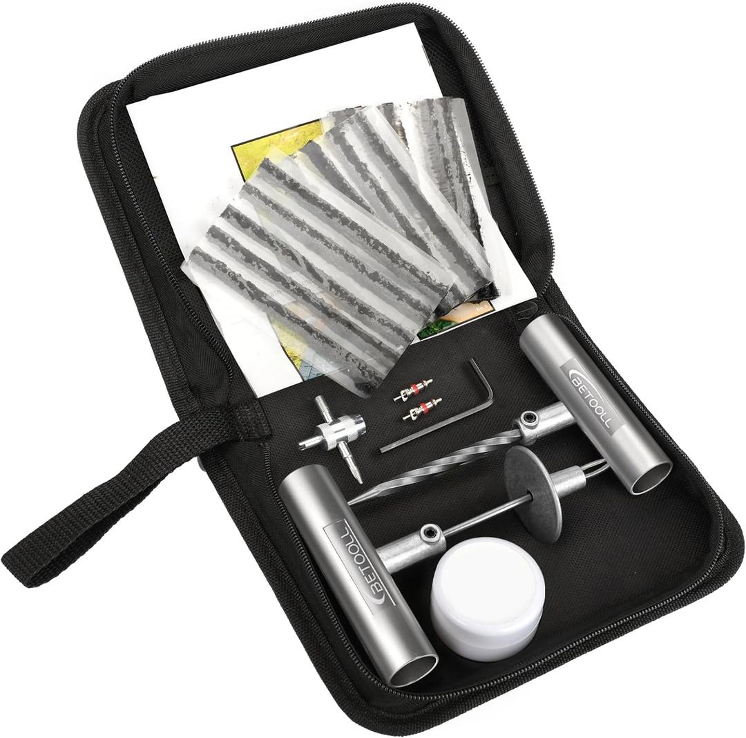 Tire Repair Kit, 24 Pcs Professional Heavy Duty Universal Emergency Flat Tire Repair Kit to Fix Punctures, for car Motorcycle, Truck, Golf Cart, ATV, Tractor, ARB, RV, SUV, Trailer etc. (01- 24pcs (Classic Green))