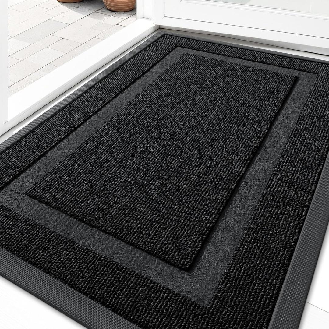 OLANLY Front Door Mat Outside 29.5x17, All-Season Heavy-Duty Rubber Doormat
Jet Black, Absorbent, Stain Fade Resistant, Waterproof Non-Slip Backing, Low-Profile Indoor Outdoor Floor Mat for Entryway