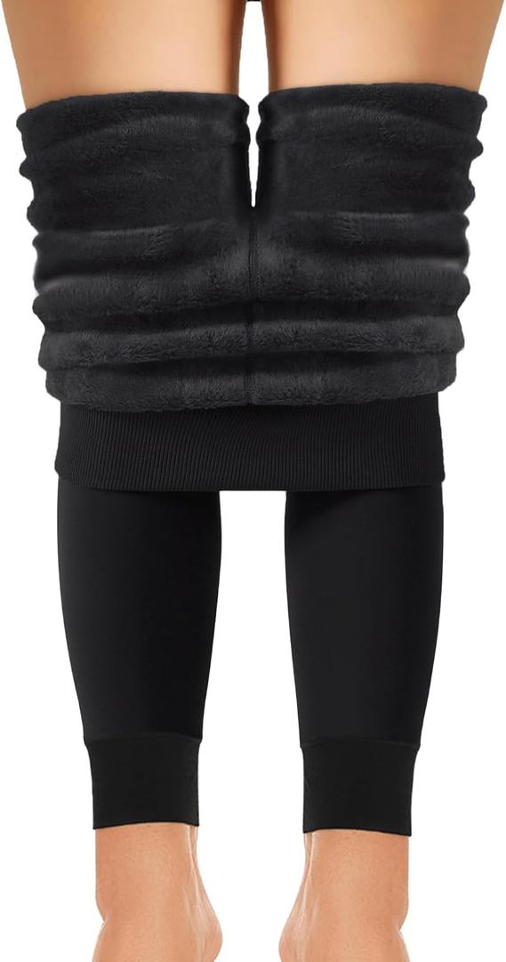 AHLW Winter Warm Fleece Lined Leggings for Women - High Waisted Thick Thermal Leggings Elastic Soft Comfortable Velvet Tights (Black)