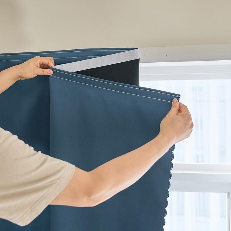 AJAZZ self Adhesive Portable 100% Blackout Curtains Simple and Easy to installBedroom Window Thermal Lnsulated Kitchen Room Darkening Black Small Drapes 1-Pack (Navy Blue)