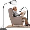 10X 30X Floor Magnifying Glass with Light and Stand,36 LED Flexible Gooseneck Floor Magnifying Lamp, Adjustable Brightness Large Lighted Magnifiers for Reading,Sewing,Crafts,Painting,DIY,Close Work (Black)