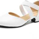 Women's Low Block Heel Pumps with Elastic Cross Straps, 1.57 Inch Heel Pull On Dress Dance Shoes(41)
