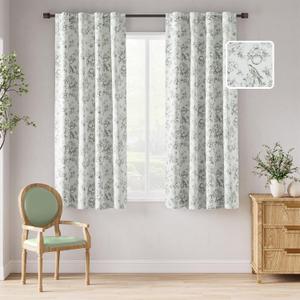 jinchan 95% Blackout Floral Curtains 63 Inch Length, Printed Flower Sage Green Blackout Curtain for Bedroom Rod Pocket Back Tab Blackout Curtains Thermal Insulated Window Drapes, 40"W x 63"L (Pack of 2) Floral Sage Green