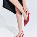 Coutgo Womens Bow Slingback Heels Low Kitten Heel Pumps Closed Pointed Toe Party Wedding Dress Shoes