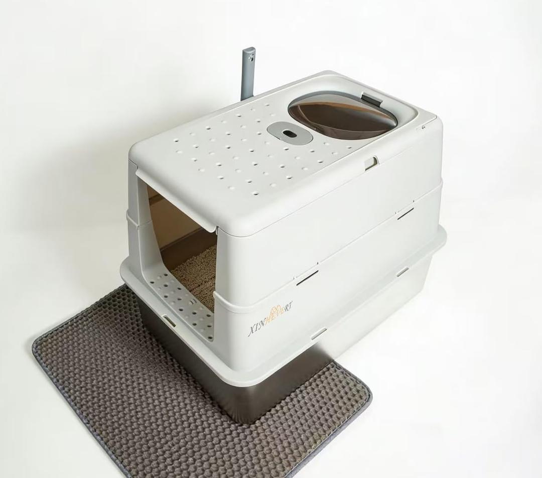 Enclosed Stainless Steel Cat Litter Boxs 21" L x12.2 W x 16.5" H with Litter Mat & Scoop.