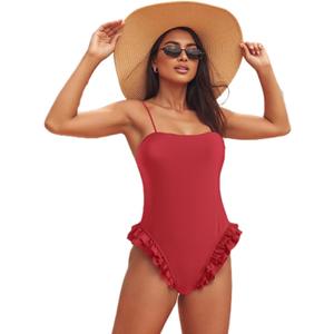 Mxiqqpltky One Piece Womens Swimsuits Y2k Ruffle Bathing Suit Spaghetti Strap Square Neck Tummy Control Slimming Swimwear, Large