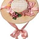 COSDREAMER Girls Women Tea Party Sun Hat Lace Ribbons Straw Hats Small (Style-26)