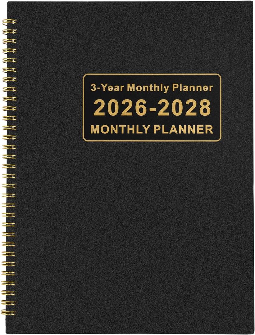 Monthly Planner 2026-2028, 3 Year Calendar 2026-2027-2028 Monthly Planner, JAN 2026 - DEC 2028, 8.5" x 11", Spiral Bound, Notes Pages for School, Office, Home Planning - Black