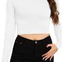 MadHeart Womens Long Sleeve Crop Tops Slim Fit Cropped Mock Neck Base Layer Shirts (Small, White)