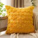 DFXSZ Summer Pillow Covers 18x18 inch Set of 2 Yellow Daisy White Flower Heart Soft Plush Faux Fur Jacquard Throw Pillow Covers for Bedroom Sofa Spring Summer Holiday Home Decor PTK036B18