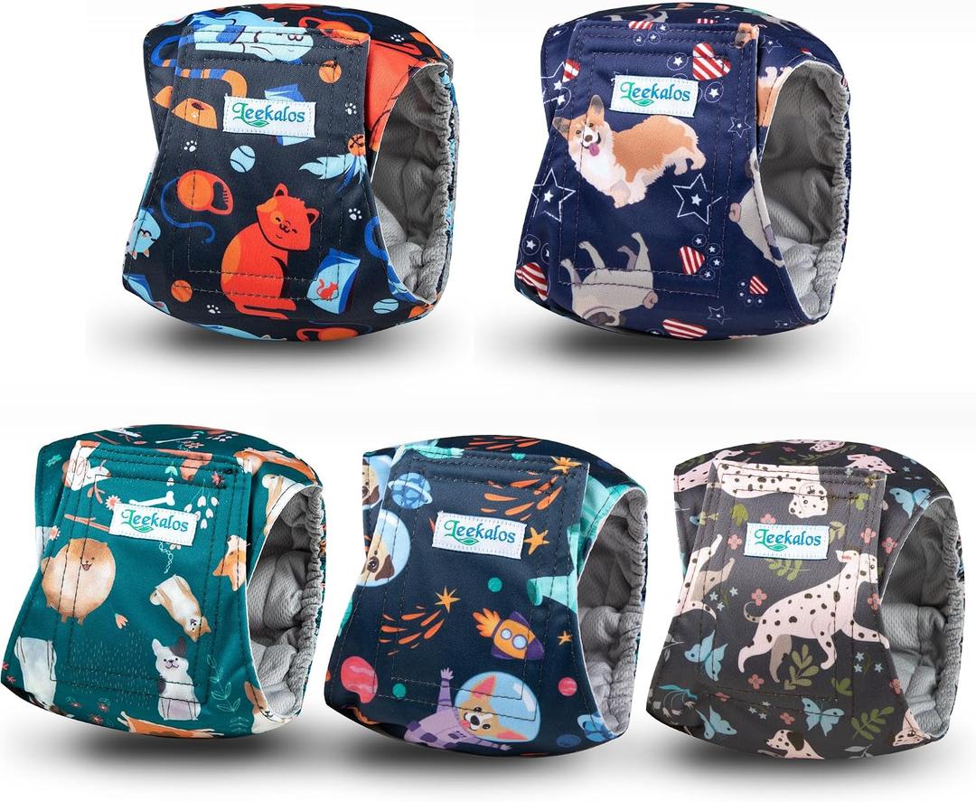 Leekalos Male Dog Diapers, Dog Belly Bands for Male Dogs Wraps Washable Doggie Diapers High Absorbing Dog Belly Bands 5 Pack, Size: Large (18"-21")