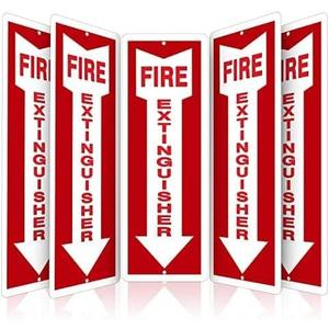 OLANZU Fire Extinguisher Signs For Business - Pack of 5 - Metal Fire Extinguisher Sign 4" x 12" Aluminum - UV Protected for Indoors & Outdoors