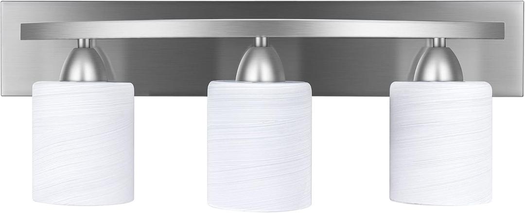 PARTPHONER - Bathroom Vanity Light Fixture - Over Mirror - Modern Glass Shade - Brushed Nickel, E26 Base, 3-Light