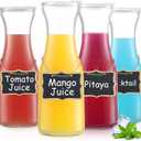 4PSC Glass Carafe with Lid, Premium Clear Water Pitcher Carafe 1 Liter Juice Containers with Lids for Brunch Cold Warm Water Beverage Iced Tea Lemonade, BPA Free Shatter Proof (4)