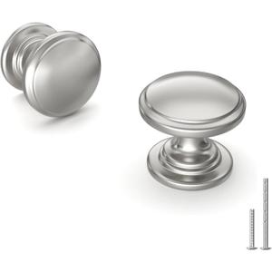 homdiy 5 Pack Brushed Nickel Cabinet Knobs Sliver Round Drawer Knob for Kitchen Cabinets Dresser Drawers Pulls Zinc Hardware Handle (Single Hole)