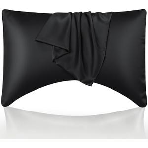 Cooling Curved King Pillow Case for Sider Sleeper Breathable Cool Silky Soft Pillow Cover with Zipper for Hot Sleepers,Hair and Skin Friendly,Black,1 Pack,20x36IN