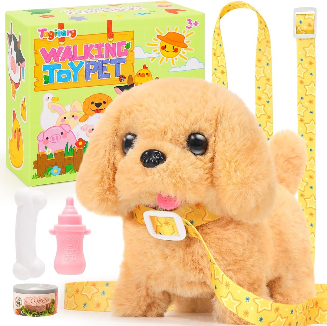 Tagitary Plush Toys Walking Dog Toys That Can Walk, Bark and Wag Tail,Interactive Electronic Pet Toys Puppy with Leash,Easter Christmas Birthday Gift for Toddlers Kids