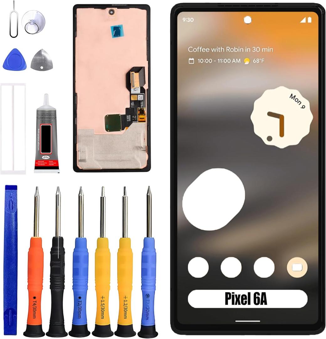 OLED Display [with Fingerprint Function] [with Bracket] Compatible with Google Pixel 6A [6.1 inch] GX7AS, GB62Z, G1AZG, GB17L Screen Touch Digitizer Assembly LCD Display with Repair kit