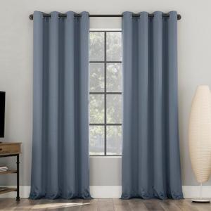 Sun Zero Nordic 2-Pack Theater Grade Noise Reducing Extreme 100% Blackout Grommet Curtain Panel Pair, 52" x 96", Denim Blue