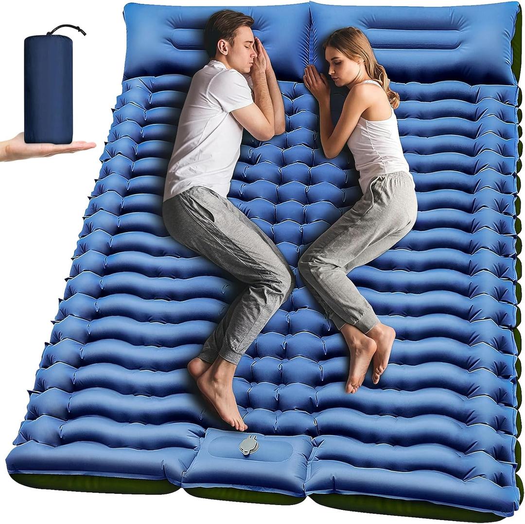 Yuzonc Double Camping Sleeping Pad with Built-in Foot Pump and Pillows – Ultralight Inflatable Sleeping Mat for 2 Person, Compact Air Mattress for Backpacking Hiking Tent Camping, Portable Outdoor