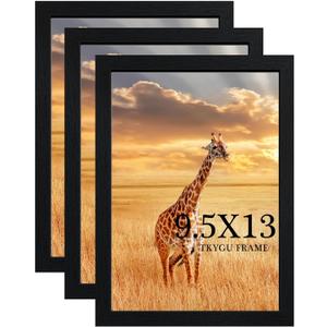 9.5x13 Picture Frame Set of 3, Black Wooden Frame 9.5x13 Wall Gallery Poster Photo frame with Shatter Resistant Plexiglass,Horizontal and Vertical Formats for Wall Hanging best gift