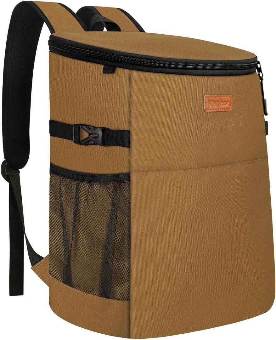 Camping Cooler Backpack 30 45 Cans, Soft Backpack Coolers Insulated Leak Proof Travel Cooler Bag Waterproof Lunch Picnic Beach Work Trip Thermal Bag Drink Beverage Beer Bag Cooler (Khaki Brown)