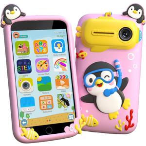 Kids Toys Smart Phone, 3.97" Touchscreen Toddler Phone with 220+ Learning Games, Camera, Parental Control, Educational Phone for Girls Ages 3-9, Birthday