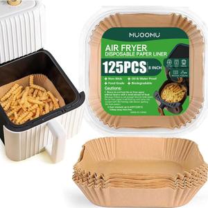 Air Fryer Disposable Paper Liners Square, Non-Stick Parchment, AirFryer Accessories for Baking Microwave Oven Frying Pan, Oil Proof, Water Proof (125PCS, 8inch)