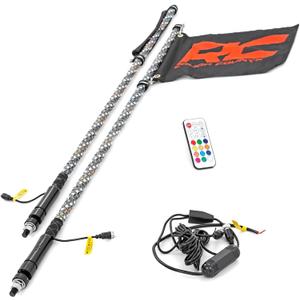 Rough Country 4' LED Whip Lights for UTV, ATV - Set of 2, 48" UTV LED Whips, Multi-Color RGB LEDs, 300 Patterns, Waterproof, Quick-Release Base
