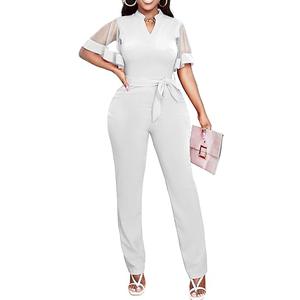Oxgmoky Women's Jumpsuits Elegant Business V Neck Zipper Long Sleeve Sexy Strap Straight Long Pants Rompers With Pockets (XL)