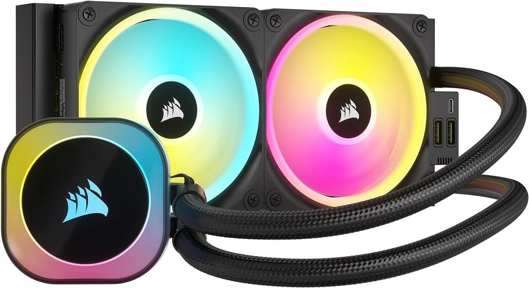 CORSAIR iCUE Link H100i RGB Liquid CPU Cooler - 240mm AIO - QX120 RGB Fans - Fits Intel LGA 1700, AMD AM5 - iCUE Link System Hub Included - Black