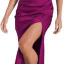 Satin Halter Backless Silt Midi Dress for Women 2024 Elegant Formal High Neck Cowl Back Silk Wedding Guest Sexy Dresses (Large, Fuchsia)