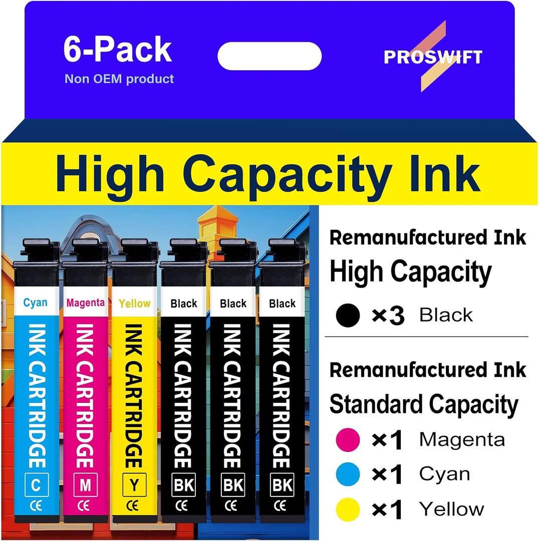232XL Ink Cartridges Combo Pack Remanufactured Replacement for Epson 232 Ink Cartridge 232XL 232 XL Works with WF-2930, WF-2950, XP-4200, XP-4205 Printer (3 Black, Cyan, Yellow, Magenta)