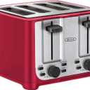 BELLA 4 Slice Toaster with Auto Shut Off - Extra Wide Slots & Removable Crumb Tray and Cancel, Defrost & Reheat Function - Toast Bread & Bagel, Stainless Steel and Red 