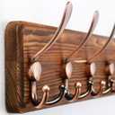 SKOLOO Coat Rack Wall Mounted - 38.6" Long, Wooden, Heavy Duty, Rustic Coat Hooks for Wall, Coat Rack with 10 Triple Hooks for Hanging Clothes, Jacket, Hat(Brown & Retro Red)