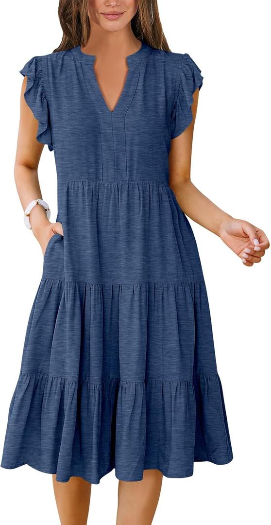 ANRABESS Womens Summer Dress Ruffle Sleeve V Neck Midi Dresses Fashion Casual Fit Flowy Tiered Boho Beach Vacation Sundress (X-Large, Blue) ANRABESS Womens Summer Dress Ruffle Sleeve V Neck Midi Dresses Fashion Casual Fit Flowy Tiered Boho Beach Vacation Sundress (X-Large, Blue)