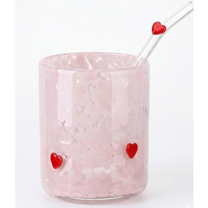 2 Pcs Pink Heart Icon Juice Glass 14 oz Heart Reusable Stemless Icon Drinking Glasses Cups with Straws and Gift Box for Birthday Wedding Party Supplies Gift