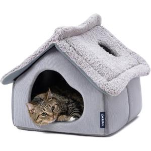 Pelzin Cat Houses for Indoor Cats - Large Cat Cave Bed with Removable Support Foam and Washable 2-Side Mat - Covered Cat Bed for Cat Hideaway - Enclosed Cat Hideout for Kitten and Small Pet, Grey