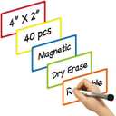 Colored Border Magnetic Dry Erase Labels 4x2 Inch, Reusable Dry Erase Magnet Labels for whiteboard, Pack of 40