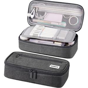 WEMATE Pencil Case, Large Storage Organizer for Stationery, Back - to - School Essential, Teacher Must - have, Big Pencil Pouch, Marker Case School Supplies for College & High School (Grey)