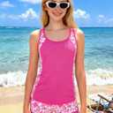Girls Swimsuit 2 Piece Bathing Suit Floral Color Blocked Tankini Swimsuits Teen Girls' Swimwear for 11-15 Years