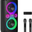 Karaoke Machine for Adults with 2 Wireless UHF Microphones, Dual 6.5" PA System for Party with Disco LED Lights, Portable Bluetooth Speakers & Kids, Supports for TF Card/USB, AUX in, FM, REC,TWS