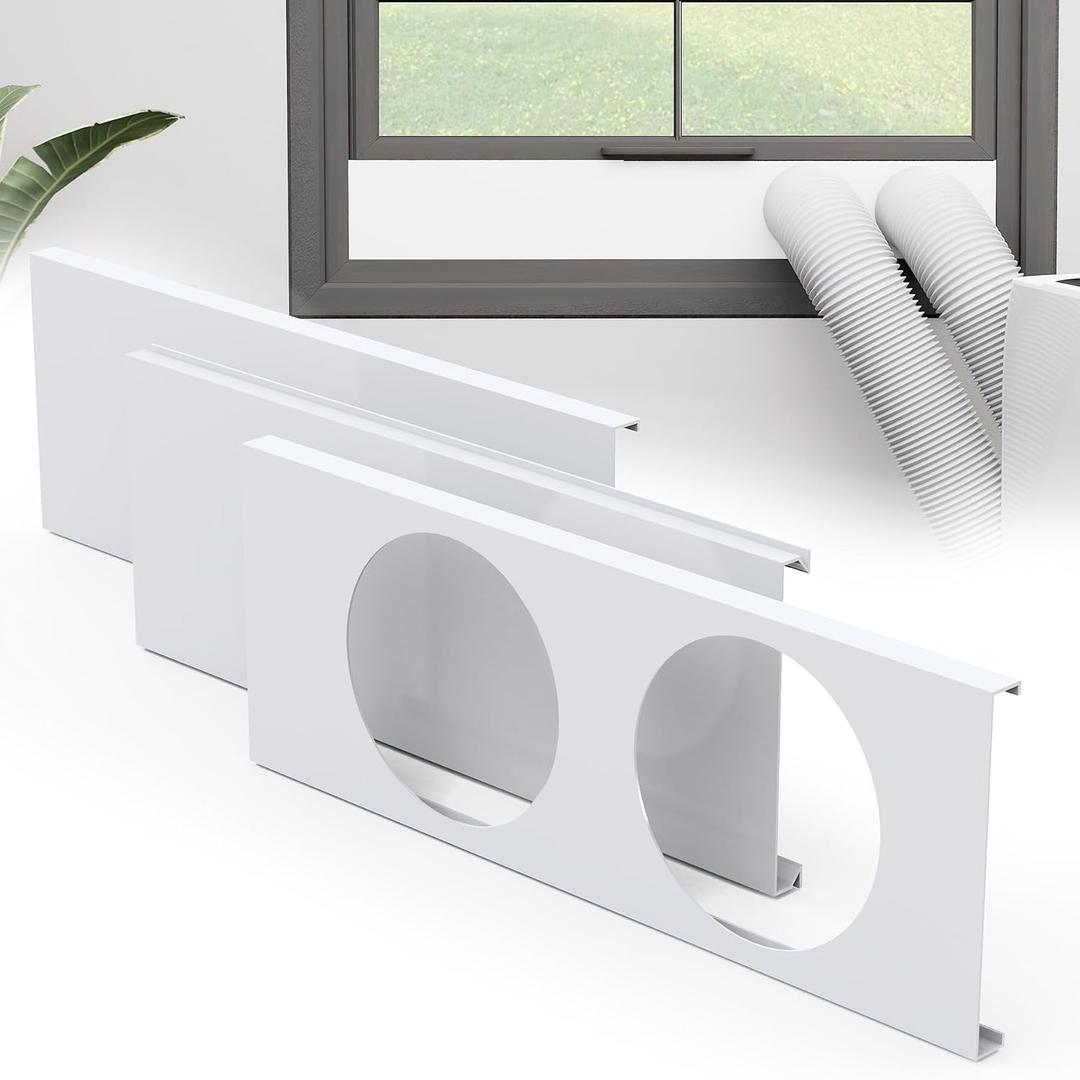 Dual Hose Portable Air Conditioner Window Kit, 5.9" Diameter Portable AC Window Vent Kit with Foam Seal Strip, Adjustable Window Seal Plates for Vertical & Horizontal Windows, White