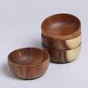 Acacia Wood Salad Bowls 6.3inches Set of 4 Individual Large Wood Bowl for Fruits Salads and Decoration