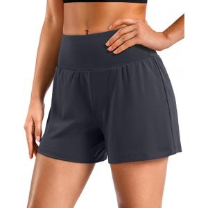Soothfeel Running Athletic Shorts for Women 5" High Waisted Stretchy Hiking Workout Gym Shorts No Liner with Pockets (Gray, M)